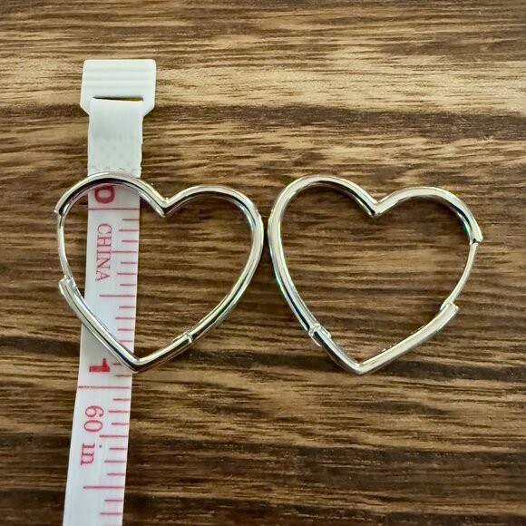 NEW Sterling Silver Heart Shaped Hoop Earrings - Picture 5 of 8
